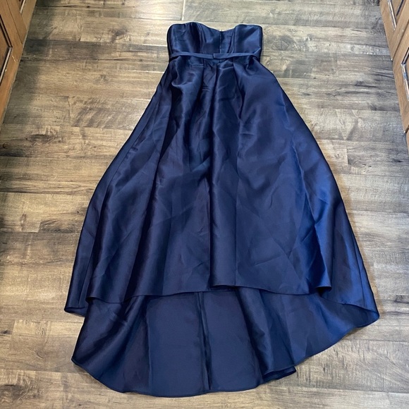 Alfred Sung Midnight Blue Strapless High/Low Ballgown D699S - Picture 2 of 8